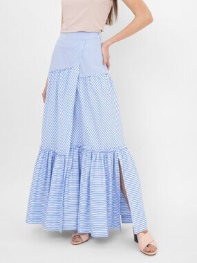 Twinset Milano Blue White Striped Tiered Maxi Skirt IT 38